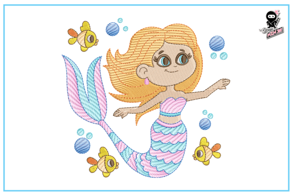 Baby Mermaid Embroidery, Cute Design