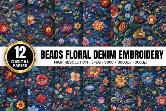 Beaded Denim Floral Embroidery Patterns