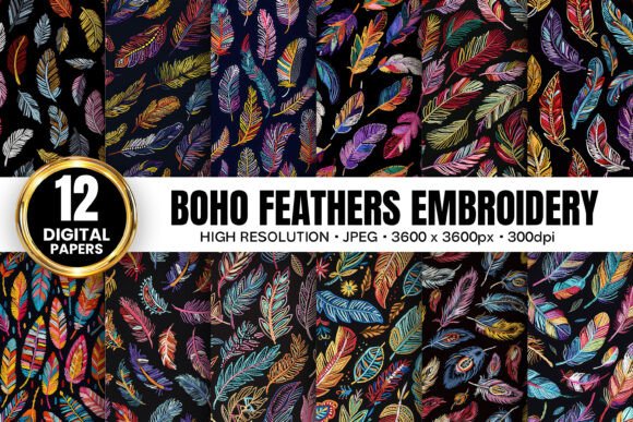 Boho Birds Feathers Embroidery Patterns
