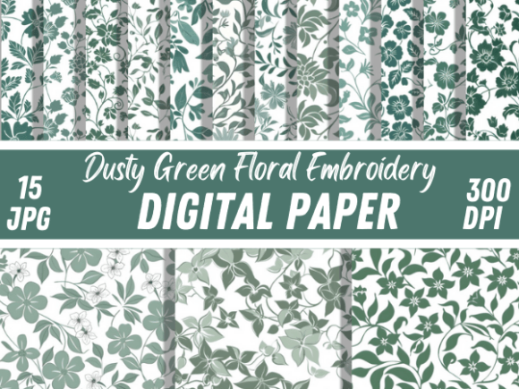 Dusty Green Floral Embroidery Patterns