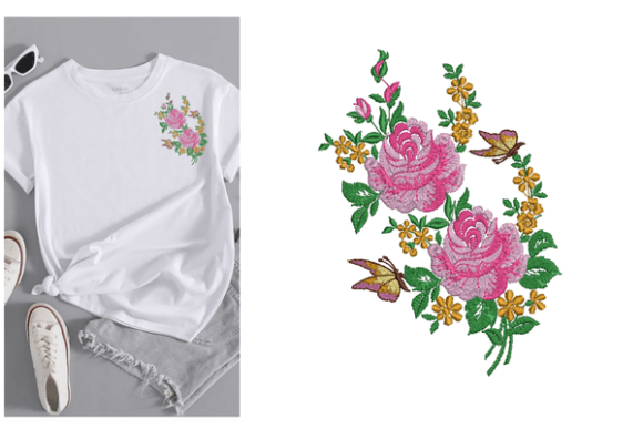 Flowers Butterfly Embroidery Design