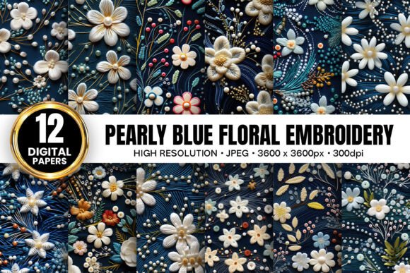 Pearly Blue Flowers Embroidery Patterns