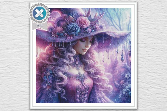 Purple Witch Cross Stitch Pattern PDF