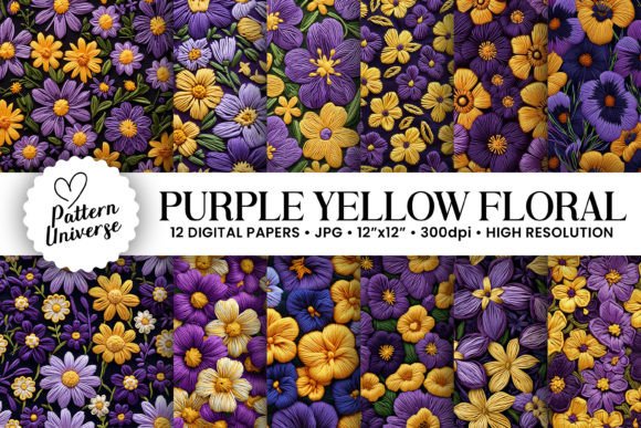 Purple Yellow Floral Embroidery Patterns