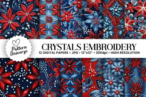 Red Blue Crystals Embroidery Patterns