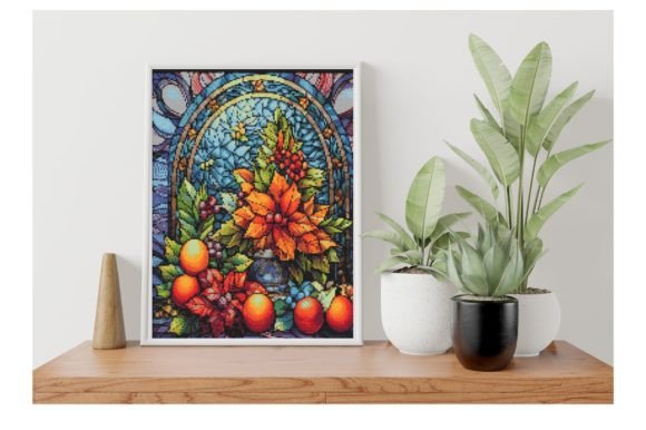 Stained Glass Poinsettia Cross Stitch